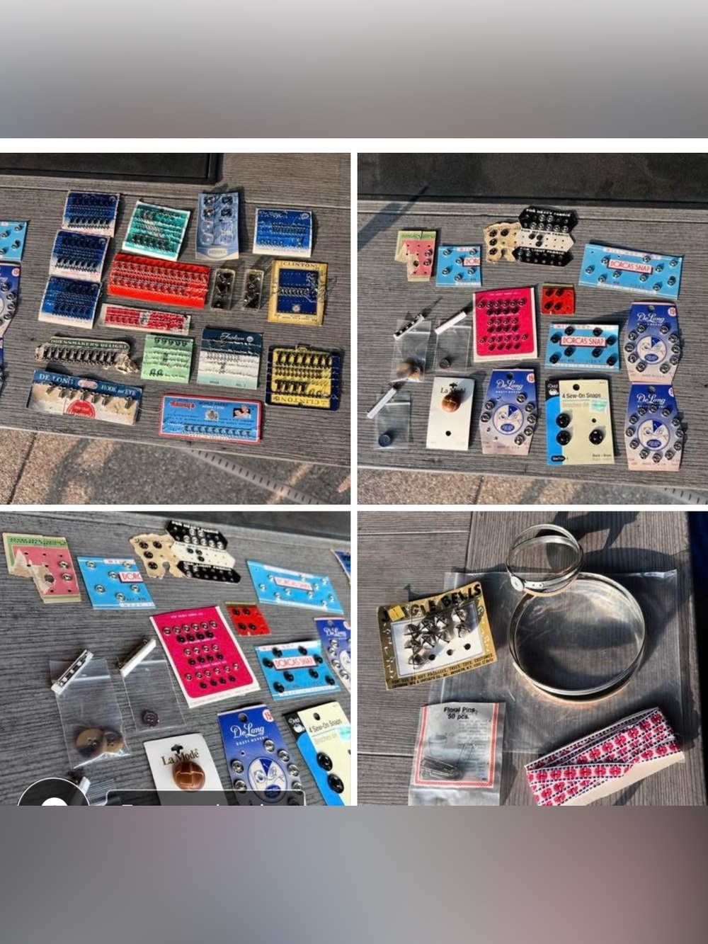 Assorted Sewing Accessories Snaps, hook and eyes, Buttons, embroidery hoops, etc